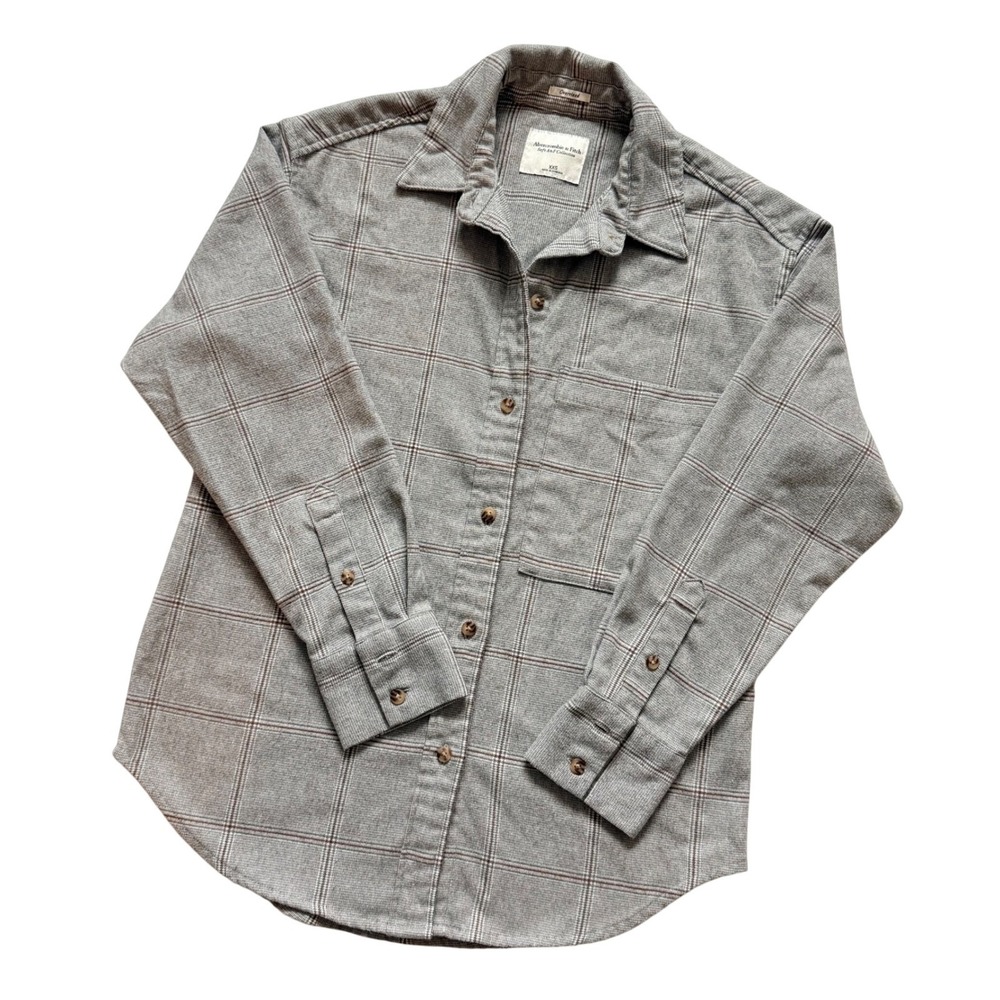 Abercrombie & Fitch Flannel Shirt Womens XXS Gray Plaid Oversized Soft A&F